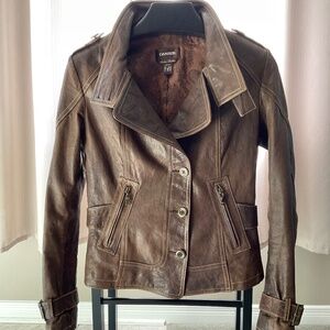 Danier Italian Leather Brown Biker Moto Jacket